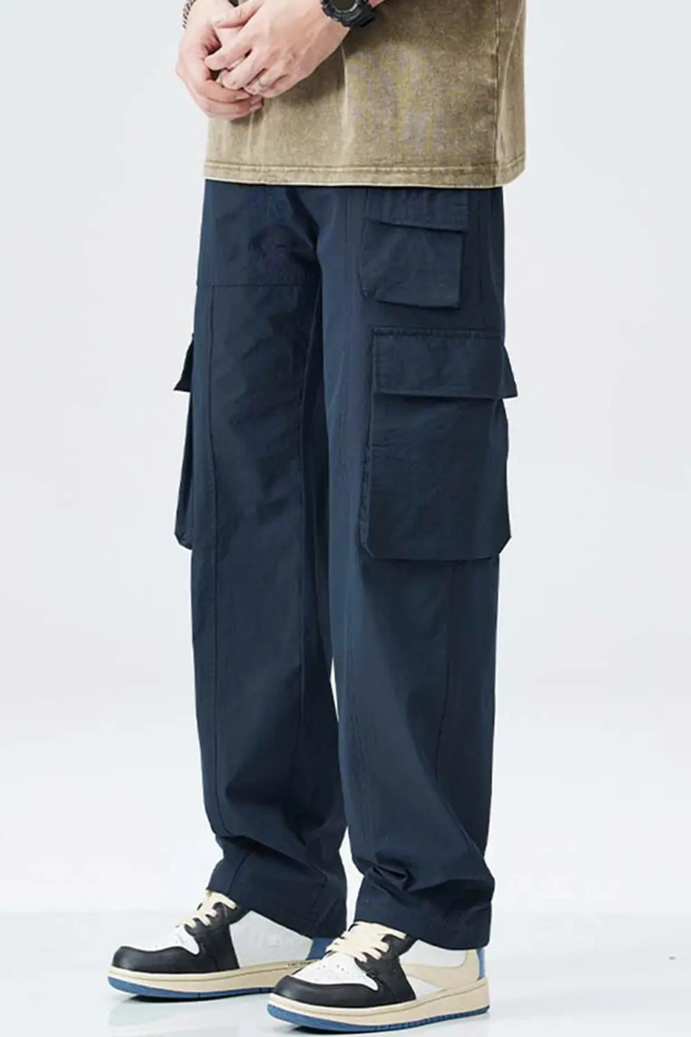 Straight Fit Navy Woven Cargo Pants