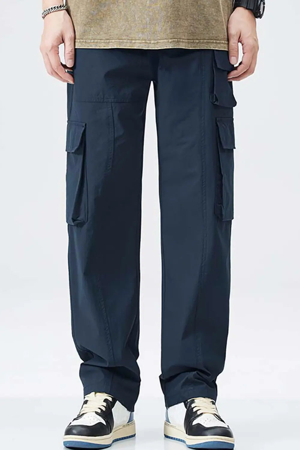 Straight Fit Navy Woven Cargo Pants