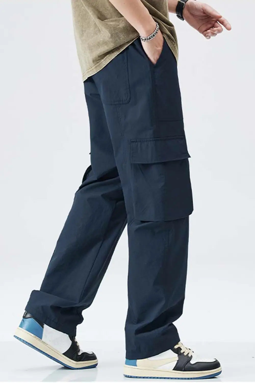 Straight Fit Navy Woven Cargo Pants