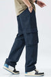 Straight Fit Navy Woven Cargo Pants