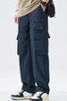 Straight Fit Navy Woven Cargo Pants