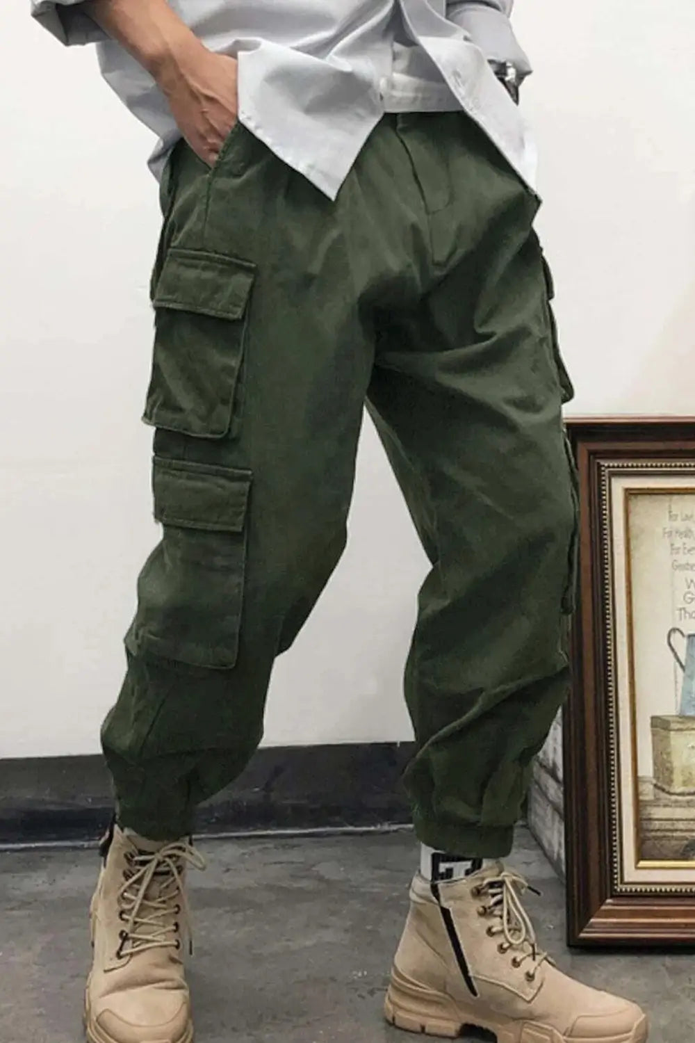 Oversized Olive Green Woven Cargo Pants