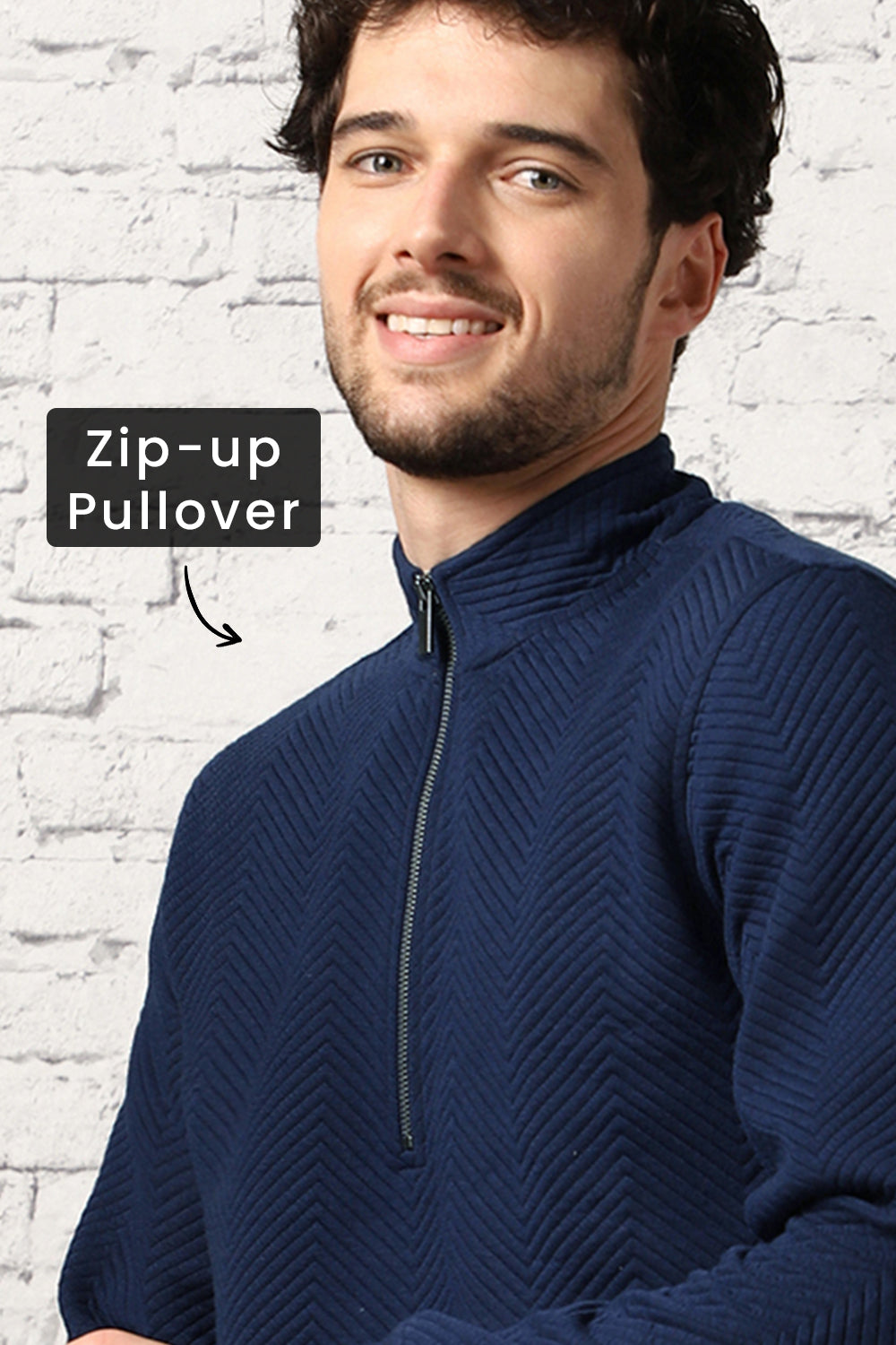 Midnight Blue Chevron  Quilted Zip-Up Sweatshirt