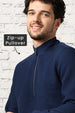 Midnight Blue Chevron  Quilted Zip-Up Sweatshirt