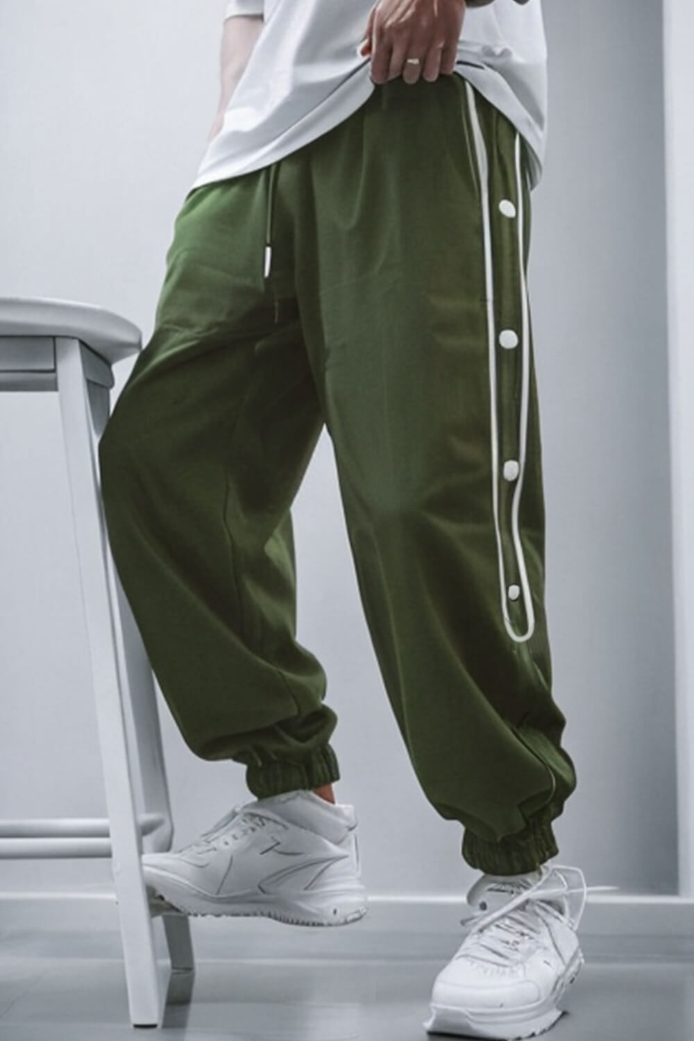 Oversized Button Striped Joggers