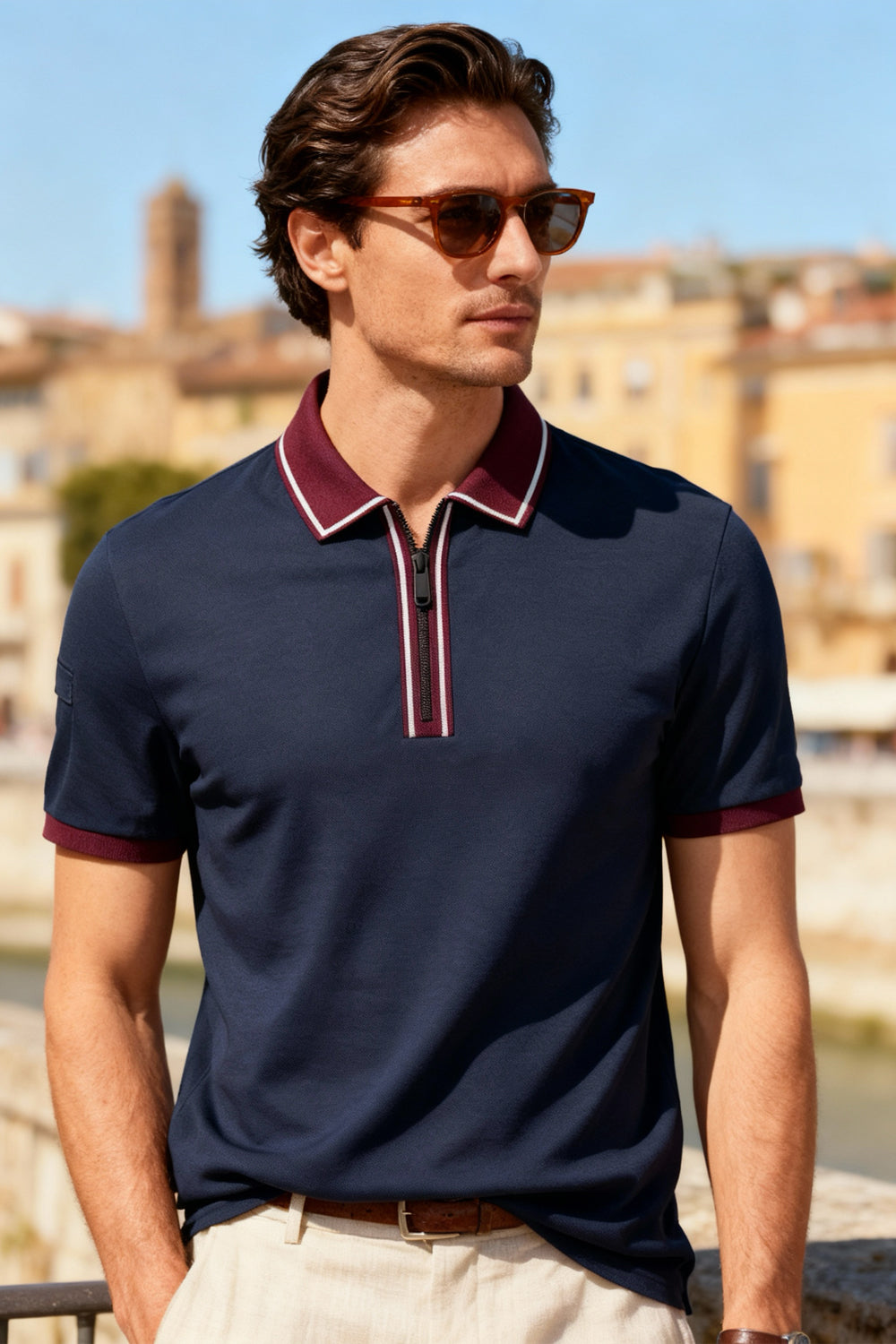 Zipper Collar Polo T-Shirt