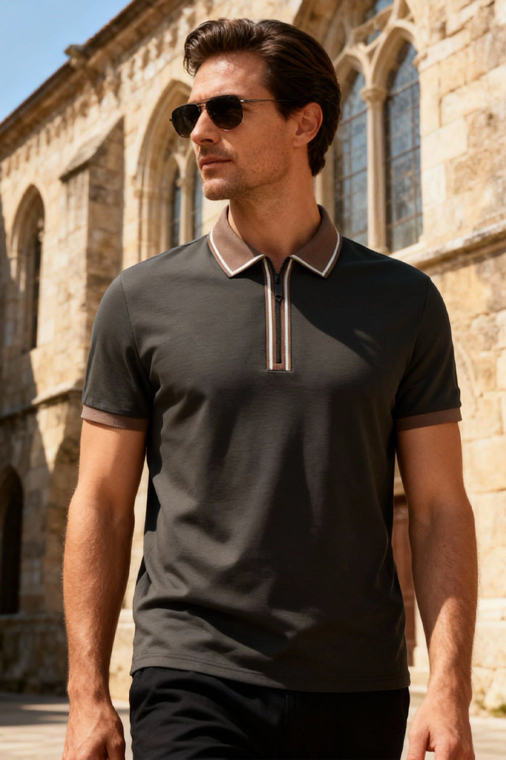Zipper Collar Polo T-Shirt