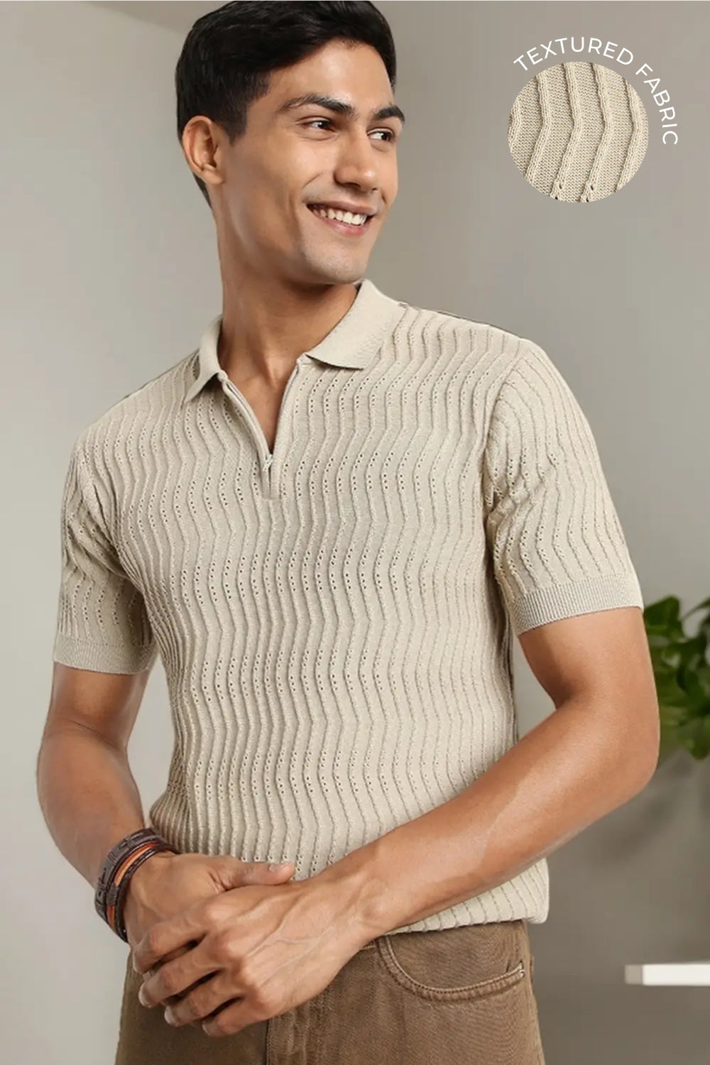 Oceanic Knit Textured Polo T-Shirt