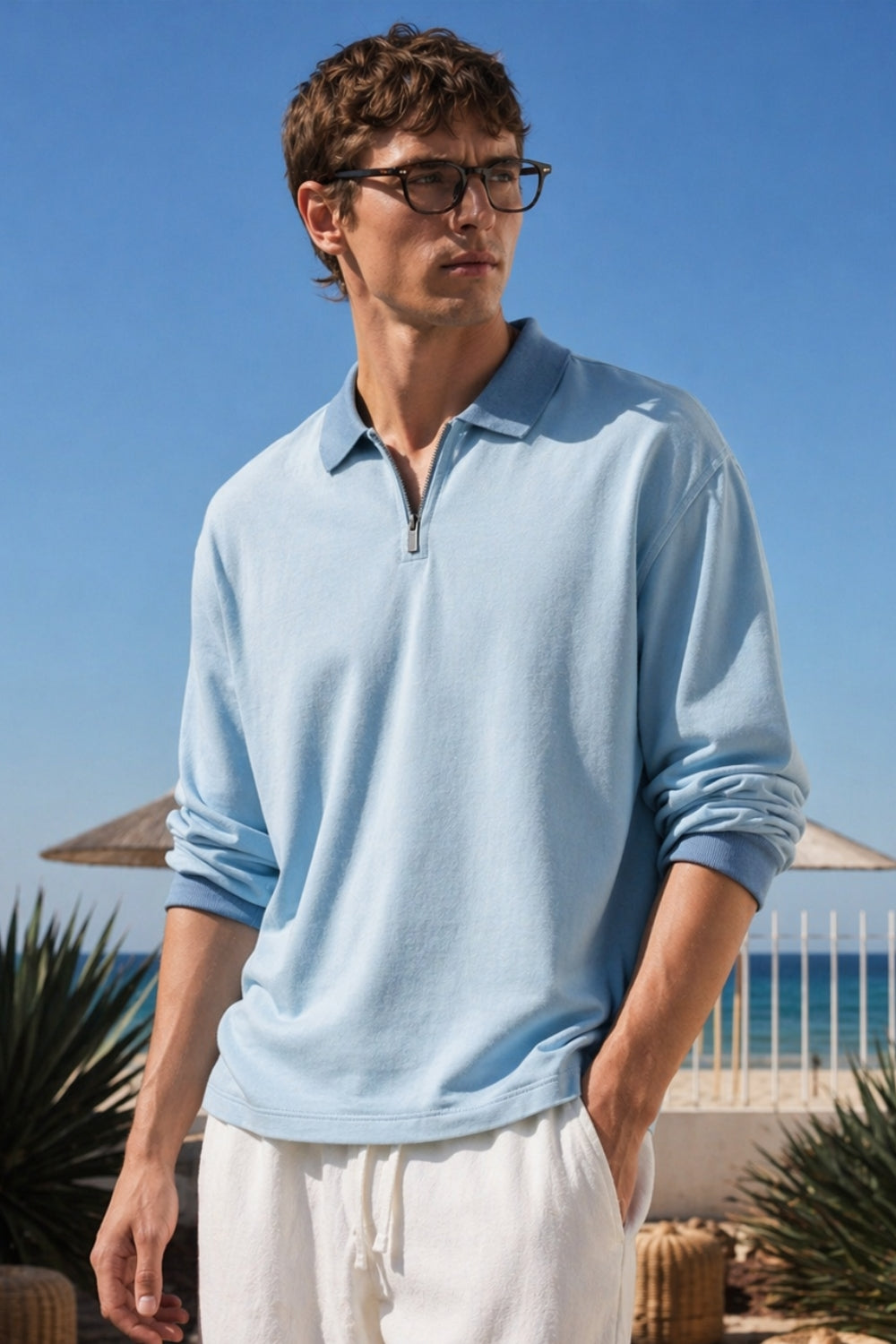 Quarter Zip Full Sleeve Polo T-Shirt