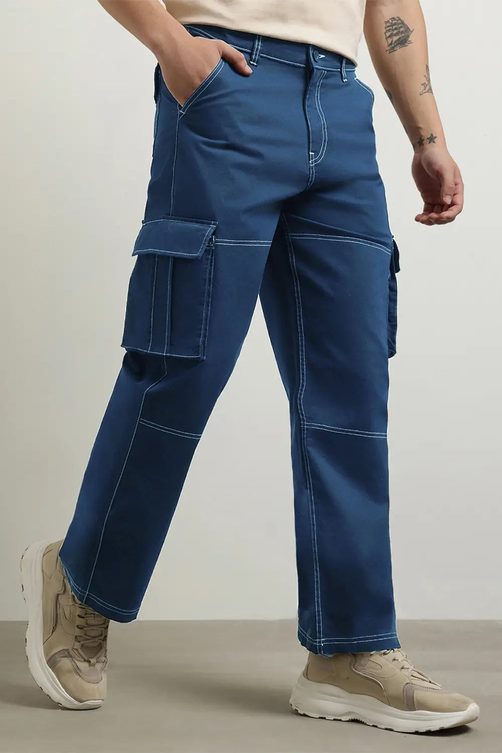 Contrast Stitched Cargo Pants