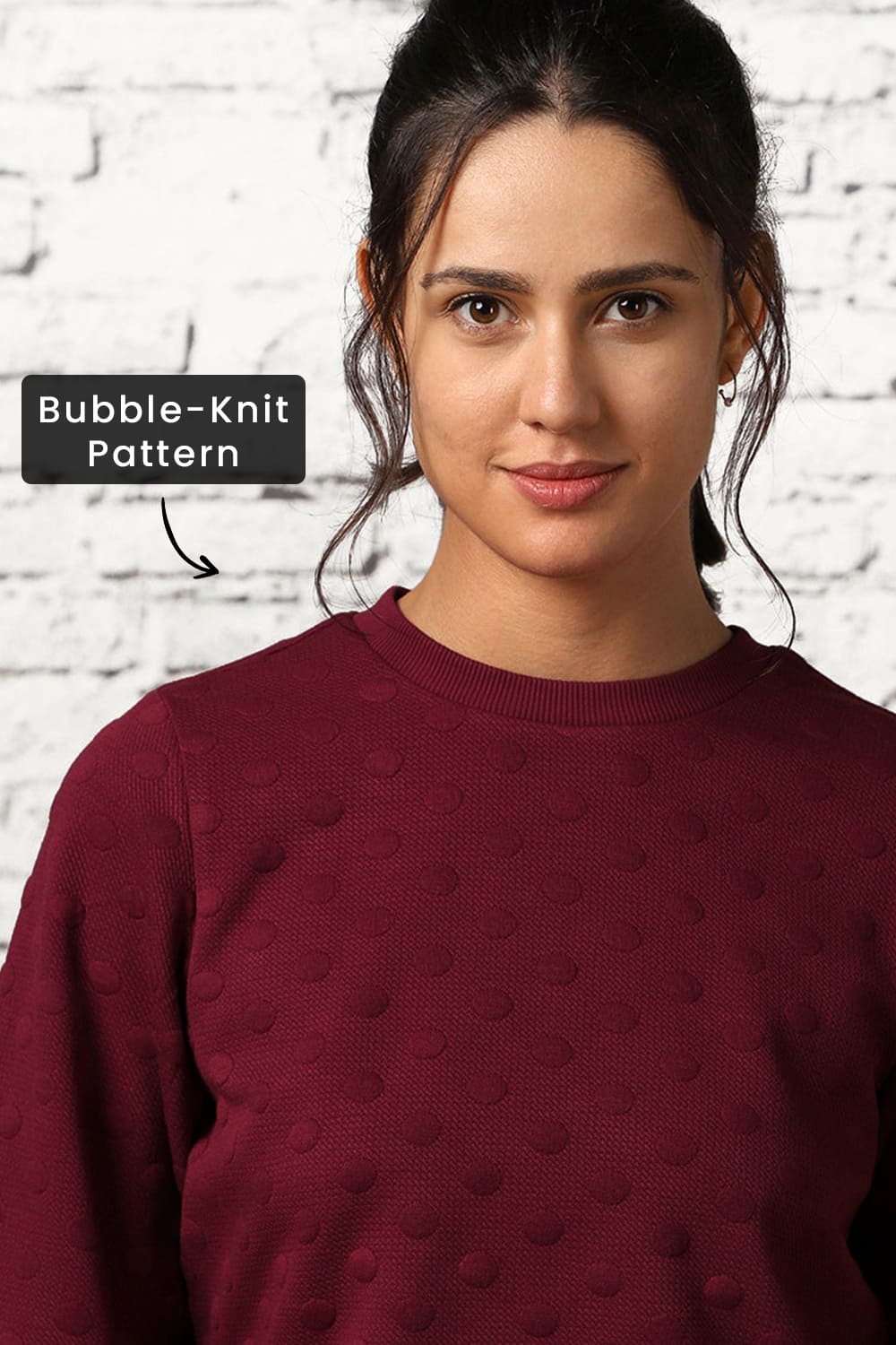 Women Bubble Knit Self Design Pullover