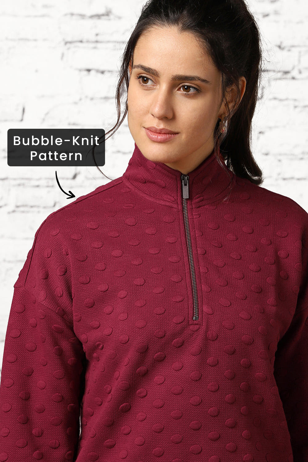 Oversized Bubble Knit Zip-up Sweatshirt