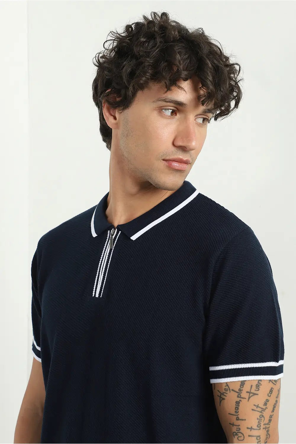 Zip-up Textured Polo Shirts