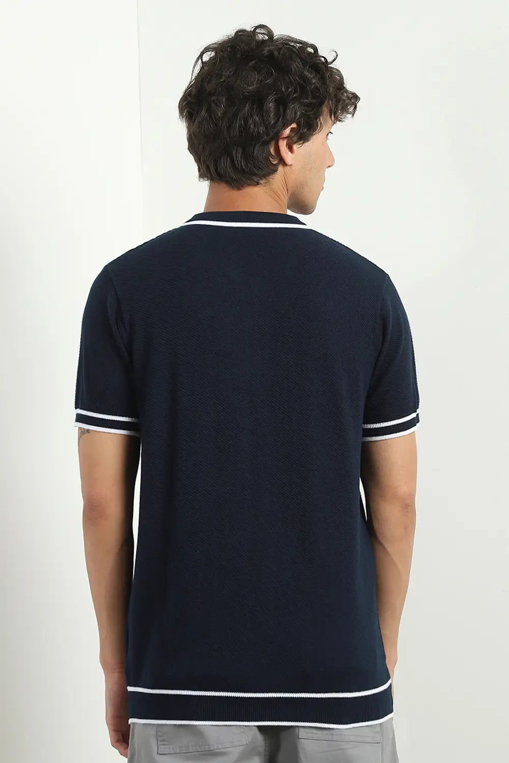 Zip-up Textured Polo Shirts