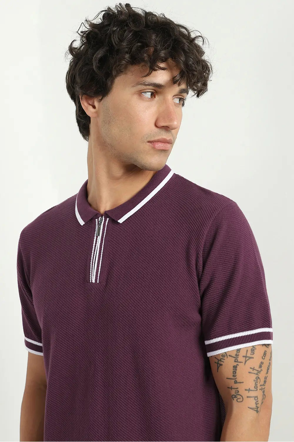 Zip-up Textured Polo Shirts