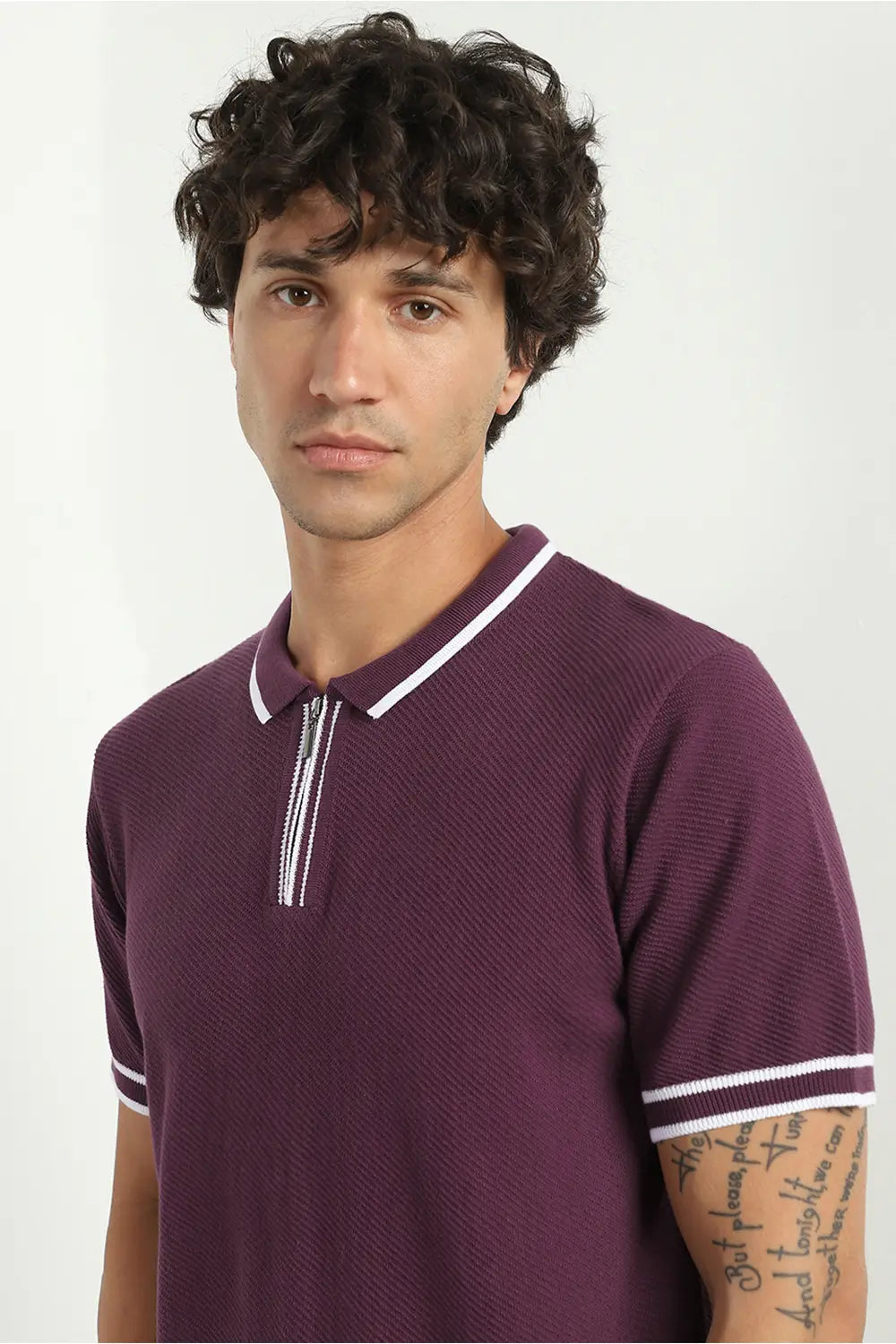 Zip-up Textured Polo Shirts