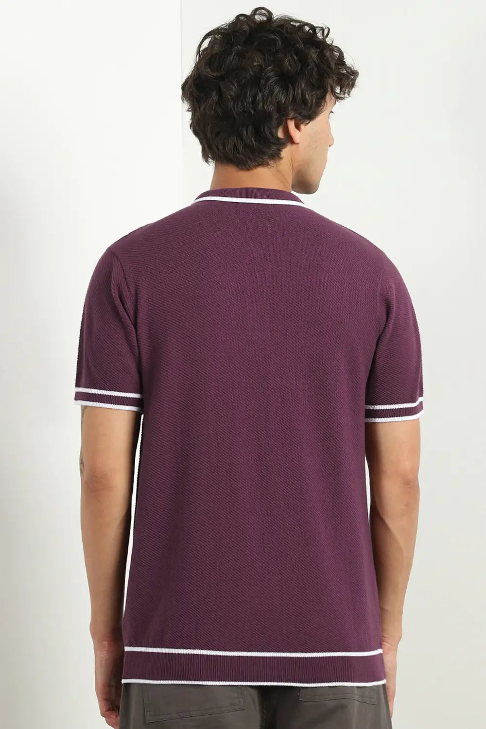 Zip-up Textured Polo Shirts