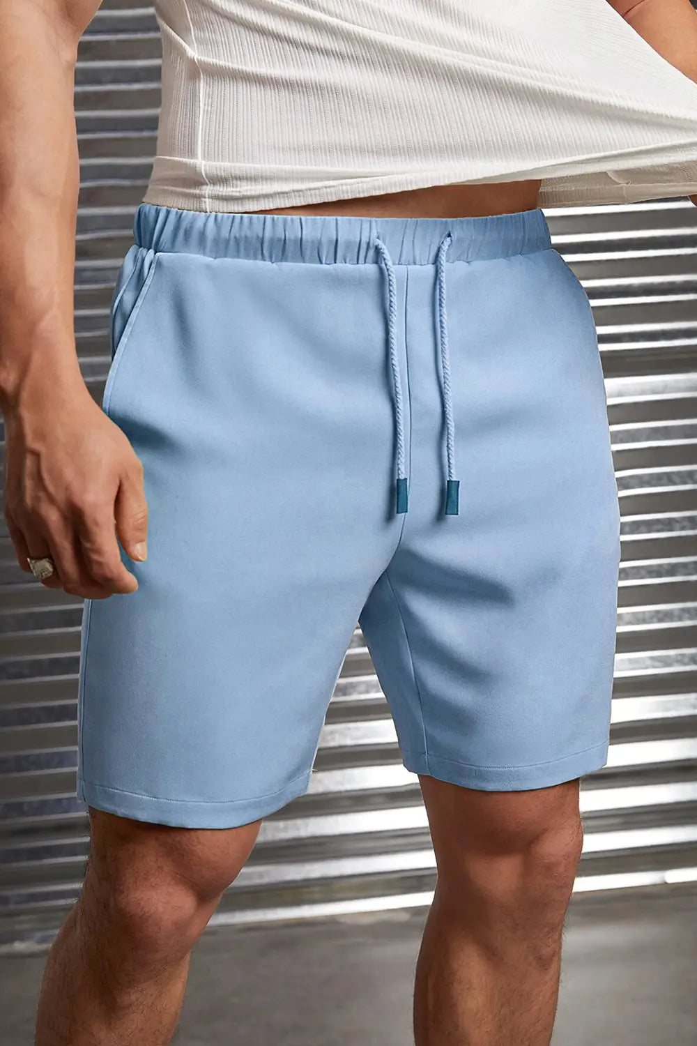 Powder Blue Zip Pocket Shorts