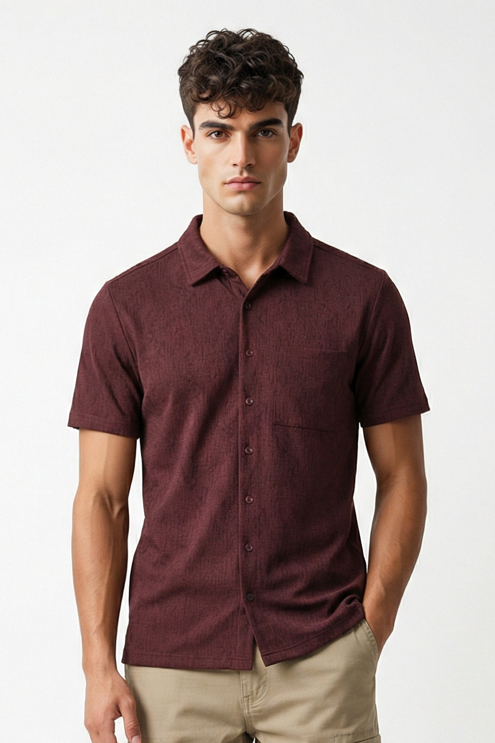 Stand Collar Knitted Shirt