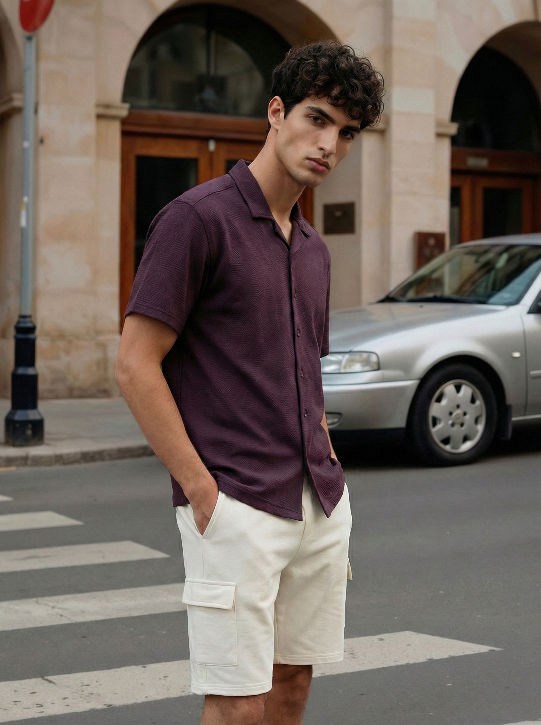 Textured Cuban Collar Shirt