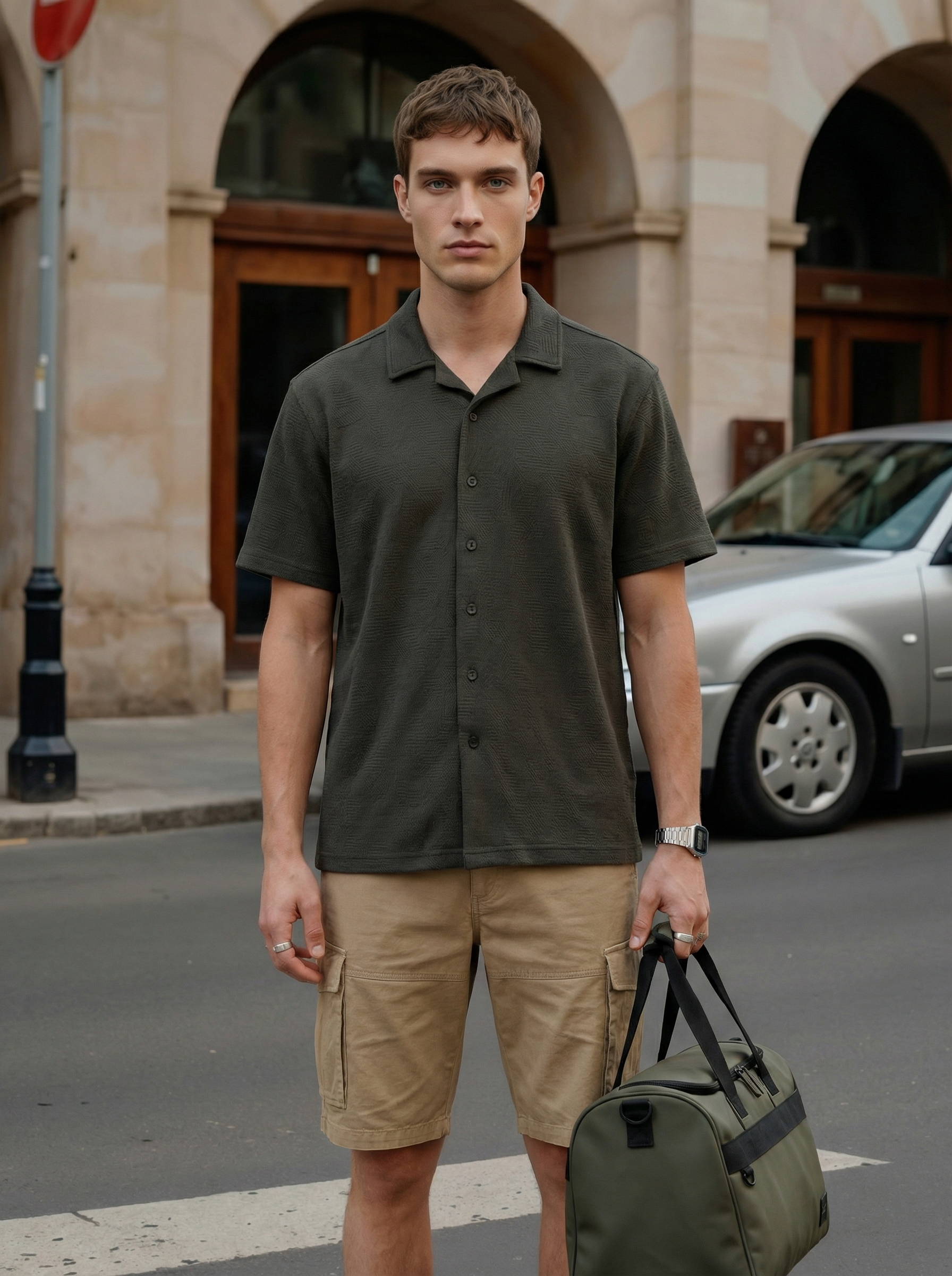 Textured Cuban Collar Shirt