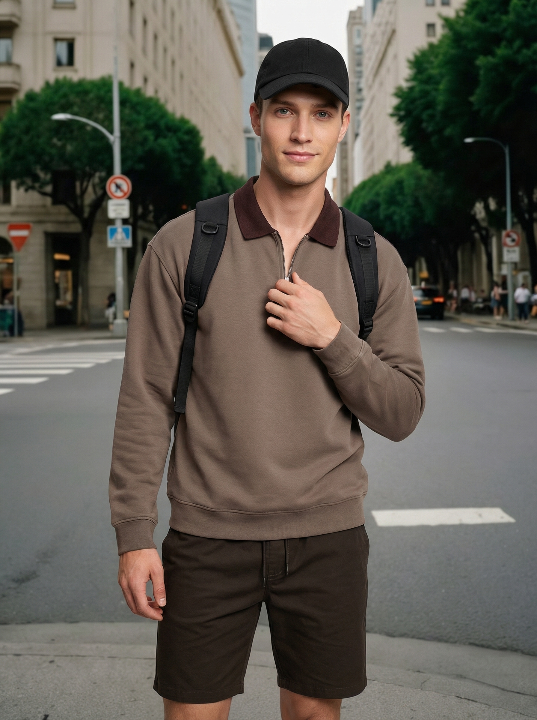 Quarter Zip Full Sleeve Polo T-Shirt