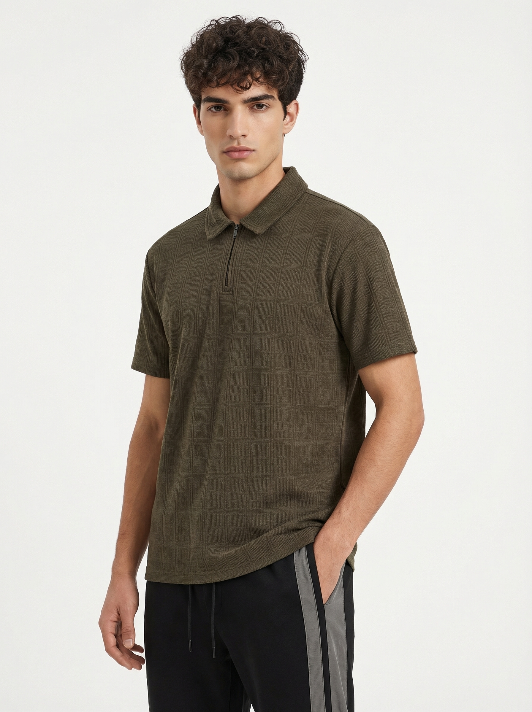 Textured Zip Polo