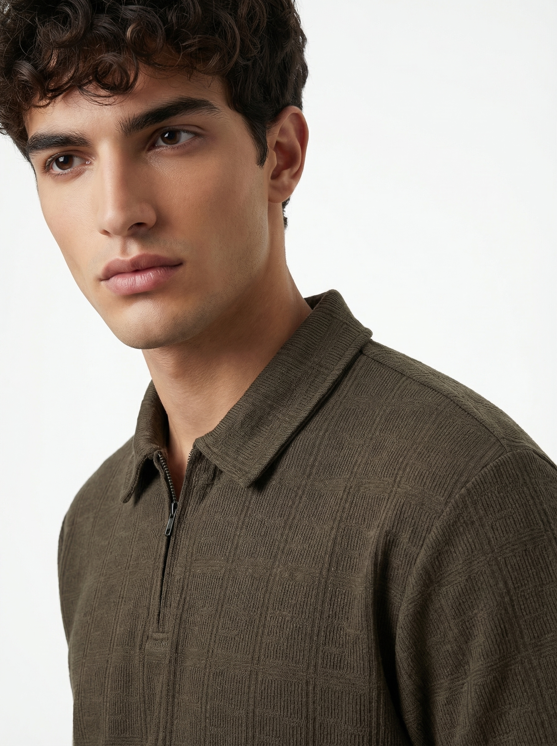 Textured Zip Polo