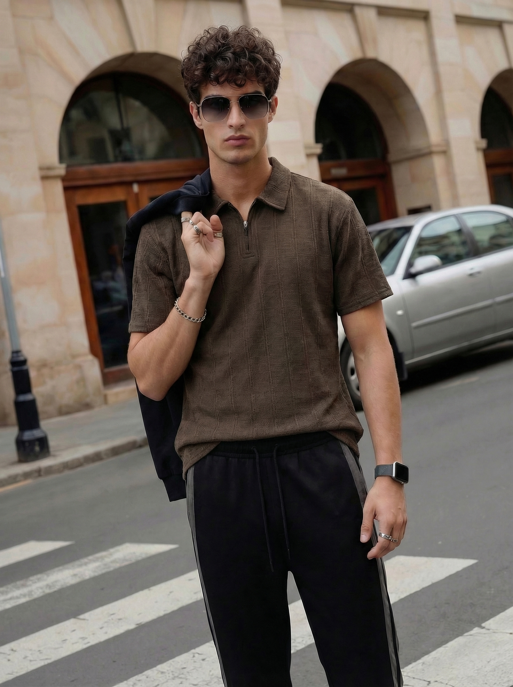 Textured Zip Polo