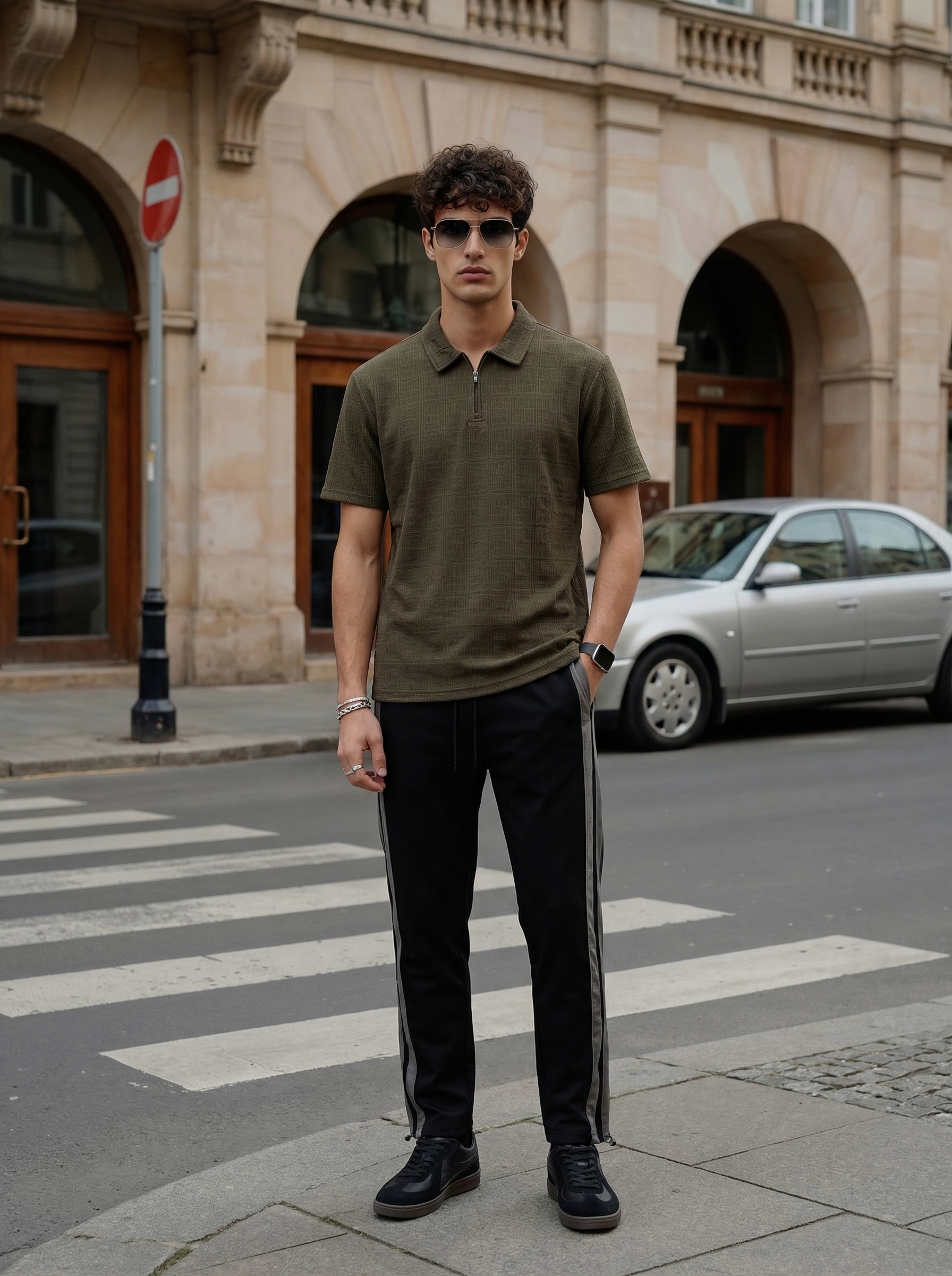 Textured Zip Polo