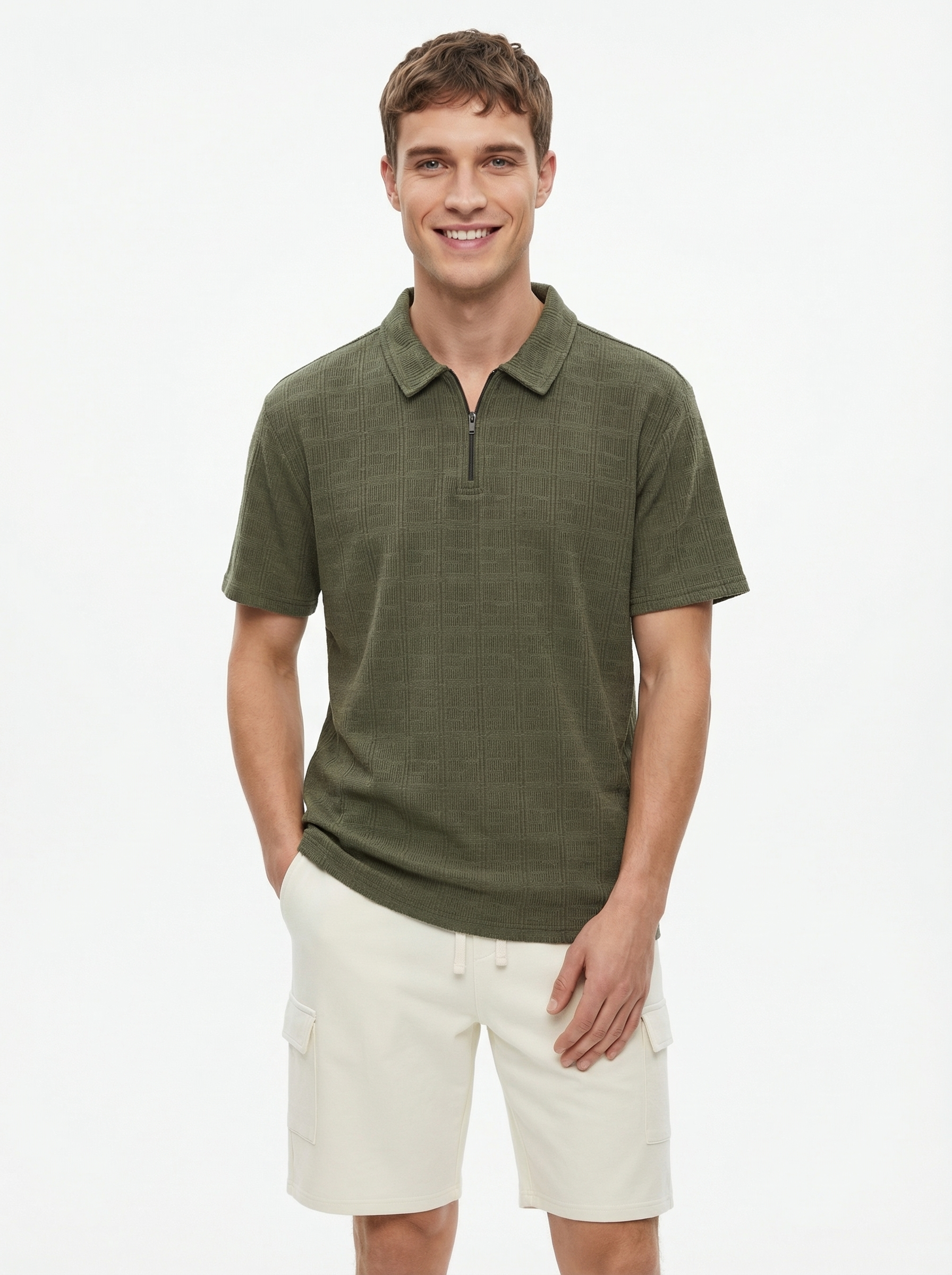 Textured Zip Polo