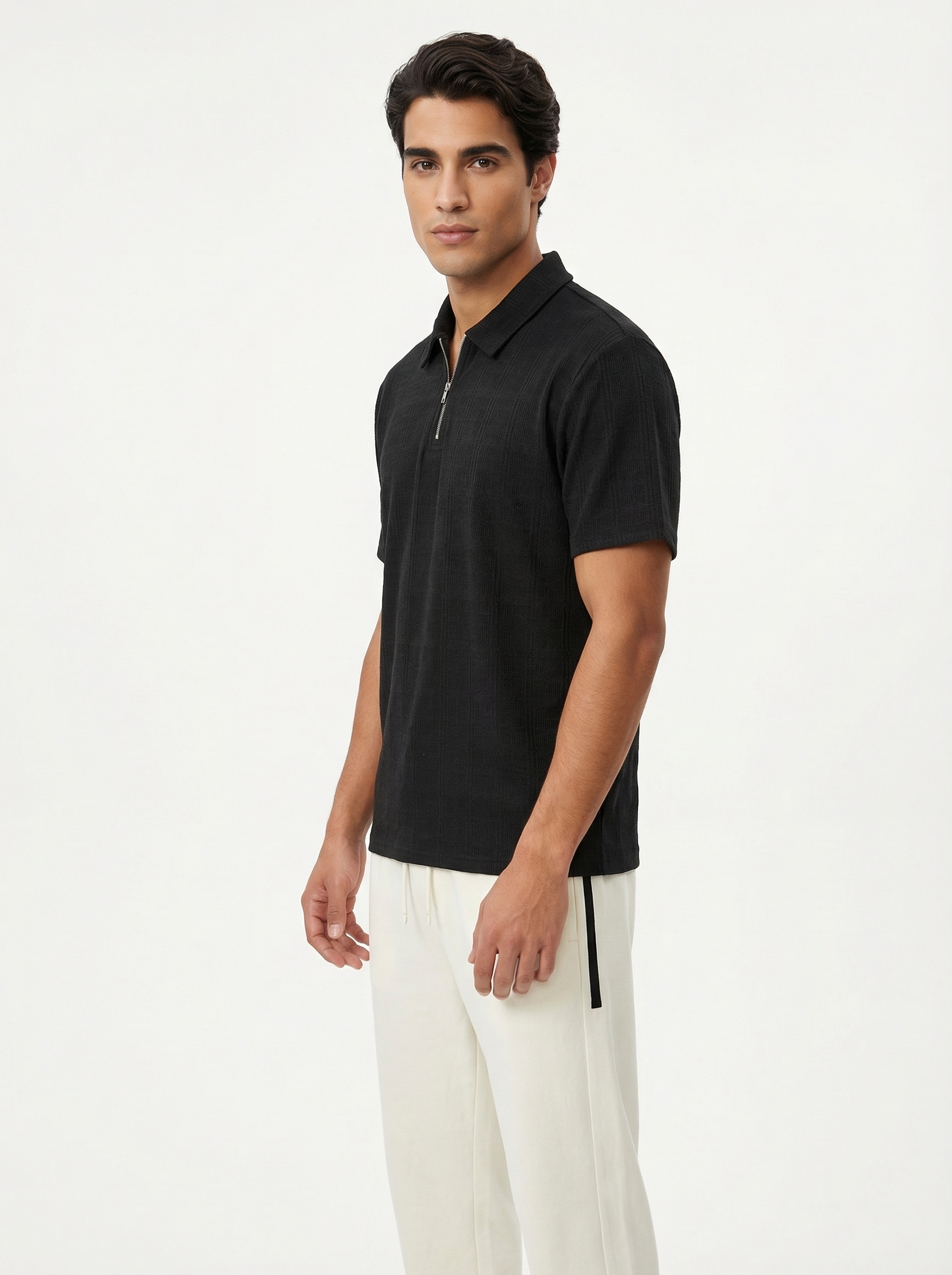 Textured Zip Polo