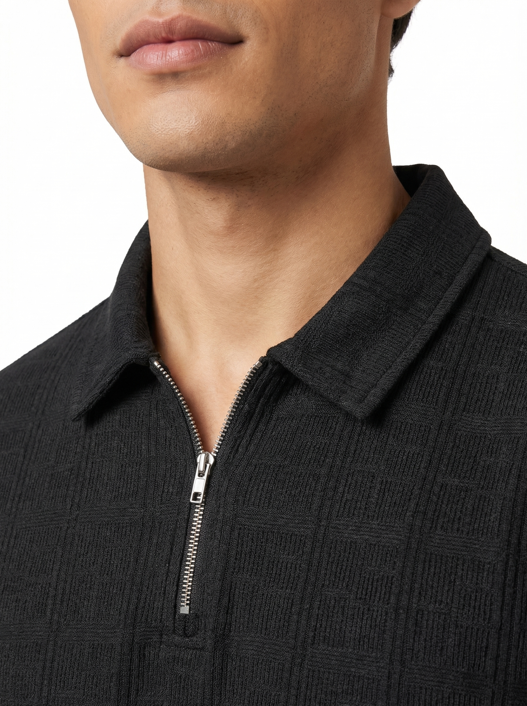 Textured Zip Polo