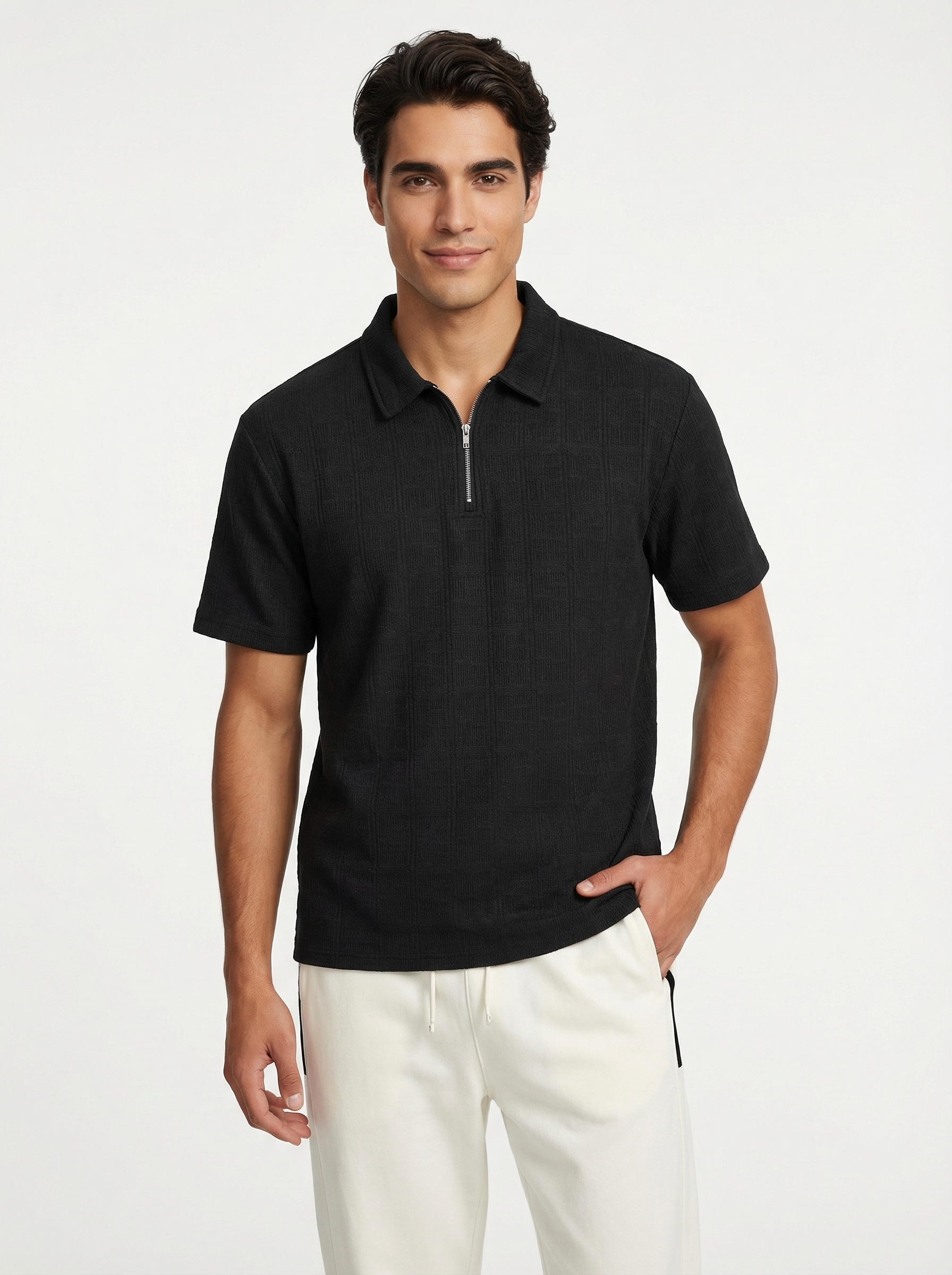 Textured Zip Polo
