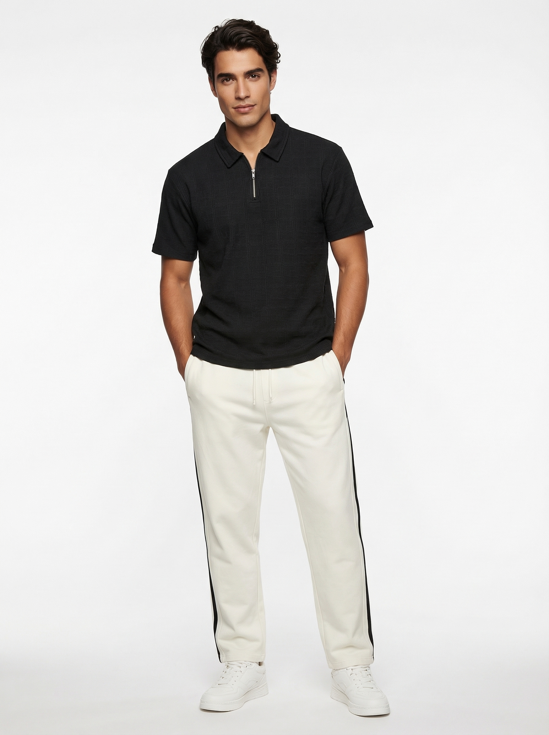 Textured Zip Polo