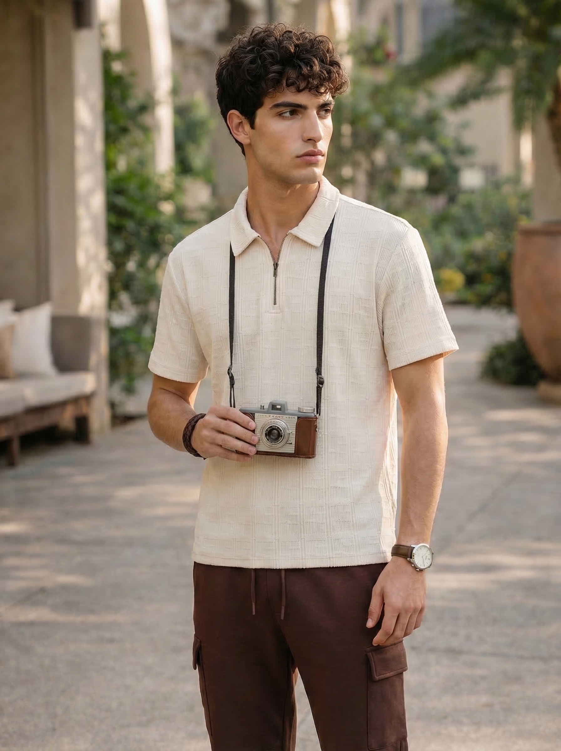 Textured Zip Polo