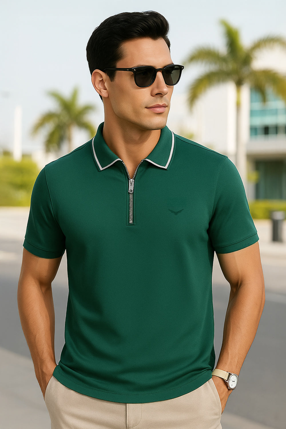 Zip Collar Polo T-Shirt