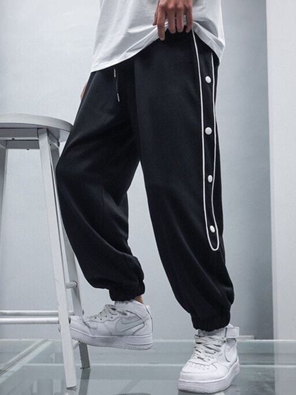 Oversized Button Striped Joggers